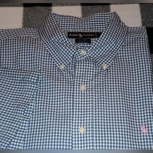 Polo 🐎 Ralph Lauren Classic Short Sleeve Oxford Shirt 🐎 Blue & White 💙🤍 XL